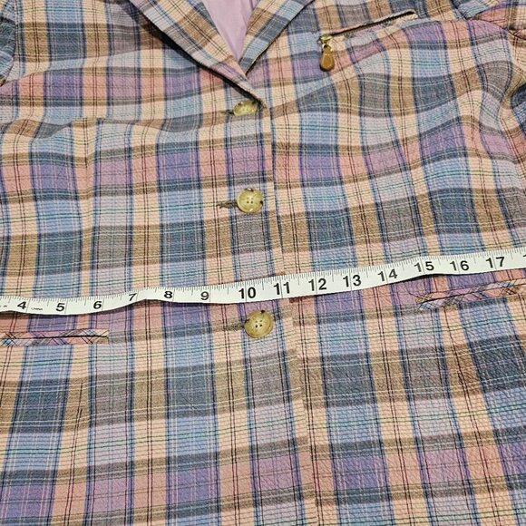 Vintage‎ Women's Doncaster Plaid Seersucker Jacket Size 12 Made in USA - Picture 4 of 9